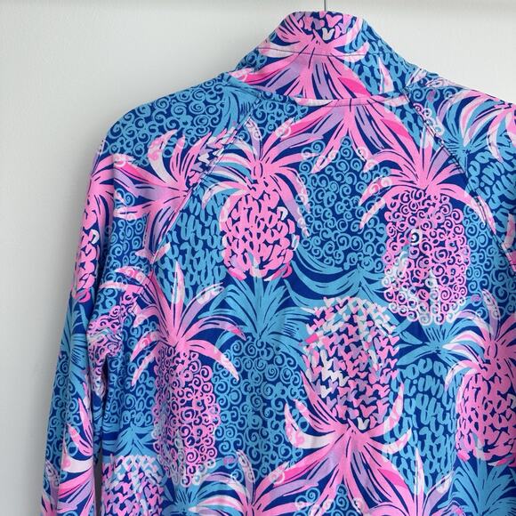 Lilly Pulitzer Skipper Popover Dress Large Blue Pink Pineapple Tropical Resort - Picture 9 of 12